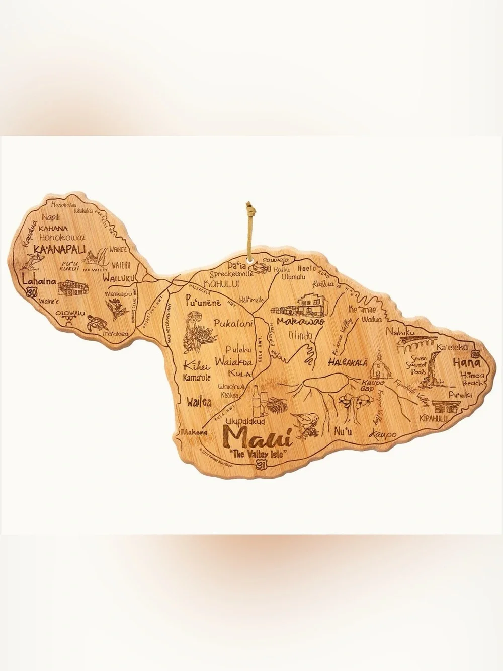 Maui Wooden Map Serving/Cutting Board Wall Art - Natural Brown